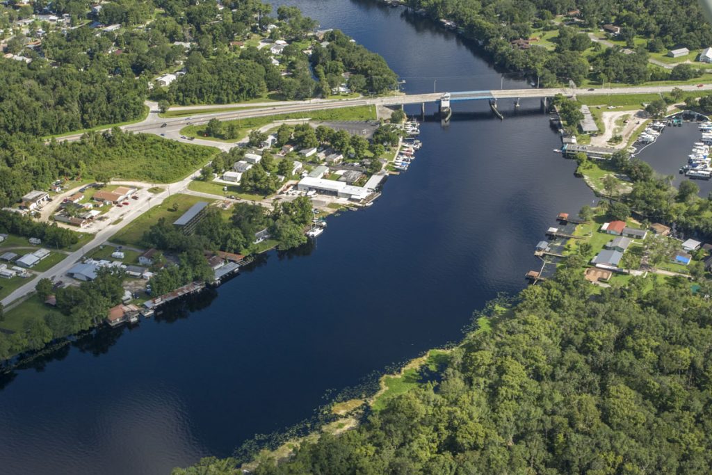 Aerial - Lower St. Johns River Basin Aerial of the SR40 bridge crossing the St. Johns River