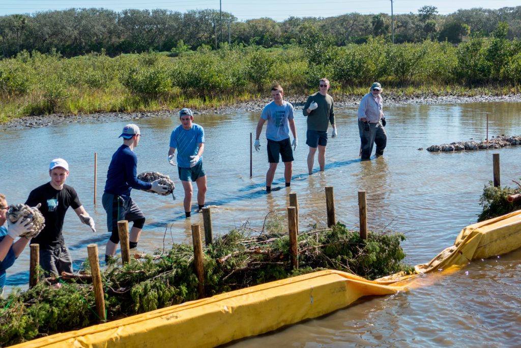 20180221-101805 Volunteers carying bags of oyster shells
