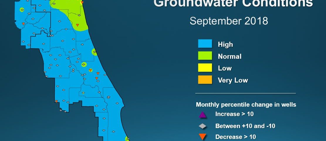 Map illustrating groundwater conditions across the St. Johns River Water Management District