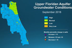 Map illustrating groundwater conditions across the St. Johns River Water Management District
