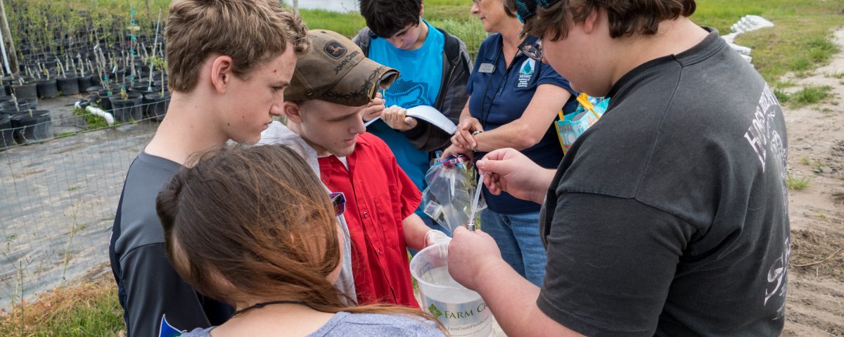 Students looking at water quality tests