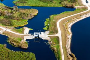 Aerial view of a water control structures in the Upper St. Johns River Basin Project
