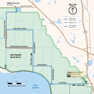 A map of A small section of the Lake Apopka Wildlife Drive
