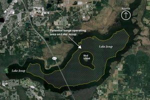 Map showing Lake Jesup with an area highlighted