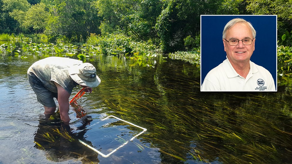 Rob Mattson conducts a survey of aquatic grasses