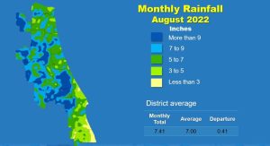 Map and table showing rainfall in April 2022