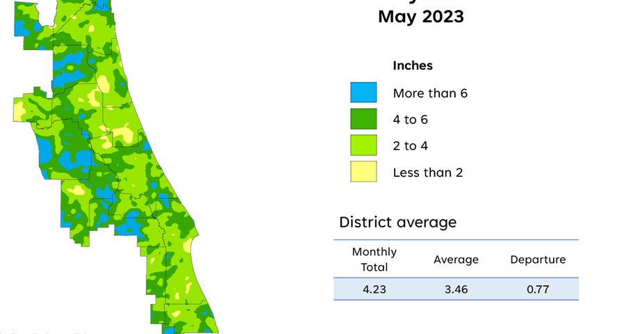 Map and table showing rainfall in April 2023